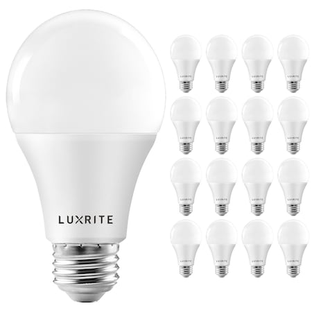Luxrite A19 LED Light Bulbs 15W (100W Equivalent) 1600LM 5000K Bright White Dimmable E26 Base 16-Pack LR21443-16PK